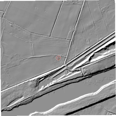 Shaded relief map of the ground around WA46XA, computed from Environment Agency LiDAR. The ground here sits at about 6 m above sea level and falls 10 m across the surrounding 800 m. Surface water reaching this point runs off ground lying to the south-east, 7.2 m higher.