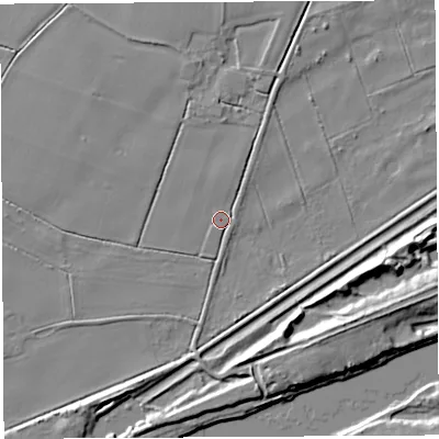 Shaded relief map of the ground around WA46XB, computed from Environment Agency LiDAR. The ground here sits at about 6 m above sea level and falls 10 m across the surrounding 800 m. Surface water reaching this point runs off ground lying to the north-north-west, 2.7 m higher.