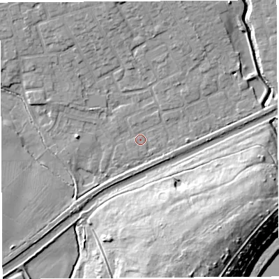 Shaded relief map of the ground around WA52HT, computed from Environment Agency LiDAR. The ground here sits at about 7 m above sea level and falls 19 m across the surrounding 800 m. Surface water reaching this point runs off ground lying to the north-north-east, 5.9 m higher.
