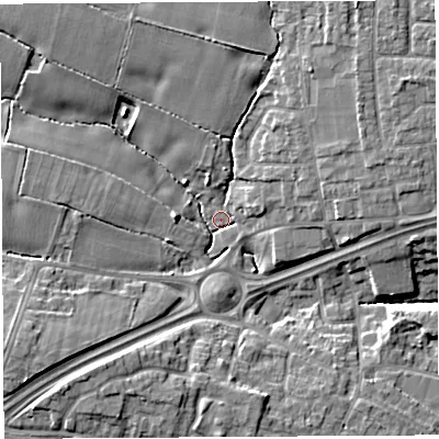 Shaded relief map of the ground around WA52SD, computed from Environment Agency LiDAR. The ground here sits at about 11 m above sea level and falls 11 m across the surrounding 800 m. Surface water reaching this point runs off ground lying to the west-south-west, 8.6 m higher.