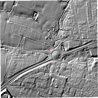 Shaded relief map of the ground around WA52SF, computed from Environment Agency LiDAR. The ground here sits at about 11 m above sea level and falls 11 m across the surrounding 800 m. Surface water reaching this point runs off ground lying to the west-south-west, 7.3 m higher.