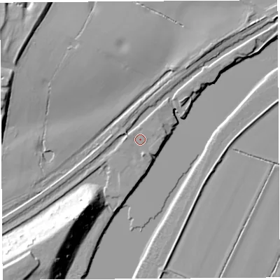 Shaded relief map of the ground around WA52UL, computed from Environment Agency LiDAR. The ground here sits at about 8 m above sea level and falls 20 m across the surrounding 800 m. Surface water reaching this point runs off ground lying to the west-north-west, 0.7 m higher.
