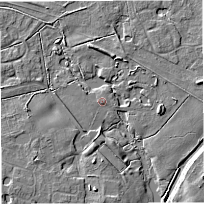 Shaded relief map of the ground around WA59YZ, computed from Environment Agency LiDAR. The ground here sits at about 10 m above sea level and falls 7 m across the surrounding 800 m. Surface water reaching this point runs off ground lying to the south-south-east, 1.0 m higher.