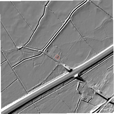 Shaded relief map of the ground around WA60HT, computed from Environment Agency LiDAR. The ground here sits at about 5 m above sea level and falls 10 m across the surrounding 800 m. Surface water reaching this point runs off ground lying to the south-east, 7.9 m higher.