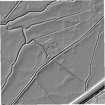 Shaded relief map of the ground around WA60HU, computed from Environment Agency LiDAR. The ground here sits at about 5 m above sea level and falls 4 m across the surrounding 800 m. Surface water reaching this point runs off ground lying to the south, 0.9 m higher.
