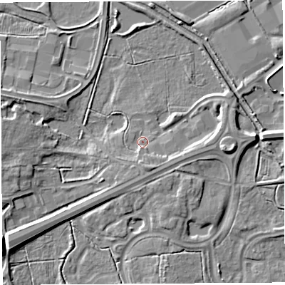 Shaded relief map of the ground around WA71LZ, computed from Environment Agency LiDAR. The ground here sits at about 7 m above sea level and falls 9 m across the surrounding 800 m. Surface water reaching this point runs off ground lying to the south, 3.1 m higher.