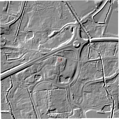 Shaded relief map of the ground around WA71TZ, computed from Environment Agency LiDAR. The ground here sits at about 10 m above sea level and falls 6 m across the surrounding 800 m. Surface water reaching this point runs off ground lying to the south-south-west, 1.4 m higher.