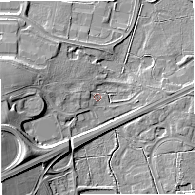 Shaded relief map of the ground around WA71US, computed from Environment Agency LiDAR. The ground here sits at about 7 m above sea level and falls 21 m across the surrounding 800 m. Surface water reaching this point runs off ground lying to the south-west, 20.7 m higher.