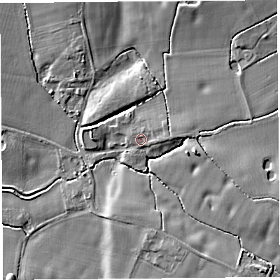 Shaded relief map of the ground around WA85PP, computed from Environment Agency LiDAR. The ground here sits at about 17 m above sea level and falls 13 m across the surrounding 800 m. Surface water reaching this point runs off ground lying to the east, 1.9 m higher.