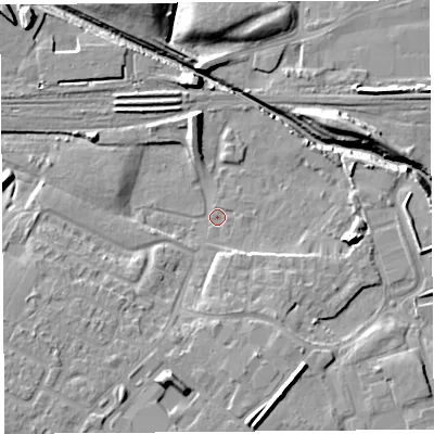 Shaded relief map of the ground around WA88TR, computed from Environment Agency LiDAR. The ground here sits at about 6 m above sea level and falls 12 m across the surrounding 800 m. Surface water reaching this point runs off ground lying to the south-south-west, 9.0 m higher.