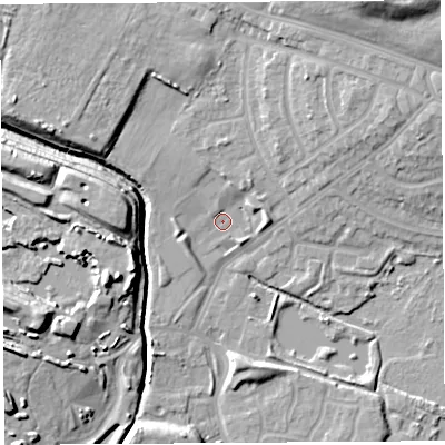 Shaded relief map of the ground around WA93HE, computed from Environment Agency LiDAR. The ground here sits at about 24 m above sea level and falls 18 m across the surrounding 800 m. Surface water reaching this point runs off ground lying to the north-east, 15.4 m higher.