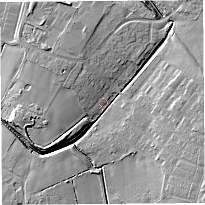 Shaded relief map of the ground around WA94AL, computed from Environment Agency LiDAR. The ground here sits at about 51 m above sea level and falls 11 m across the surrounding 800 m. Surface water reaching this point runs off ground lying to the west-north-west, 7.6 m higher.