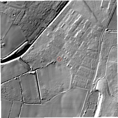 Shaded relief map of the ground around WA94BQ, computed from Environment Agency LiDAR. The ground here sits at about 51 m above sea level and falls 18 m across the surrounding 800 m. Surface water reaching this point runs off ground lying to the south-east, 11.6 m higher.