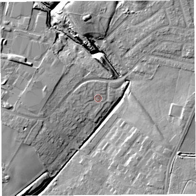 Shaded relief map of the ground around WA94BS, computed from Environment Agency LiDAR. The ground here sits at about 51 m above sea level and falls 15 m across the surrounding 800 m. Surface water reaching this point runs off ground lying to the west-north-west, 1.7 m higher.