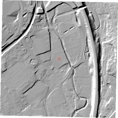 Shaded relief map of the ground around WD172BD, computed from Environment Agency LiDAR. The ground here sits at about 55 m above sea level and falls 17 m across the surrounding 800 m. Surface water reaching this point runs off ground lying to the north-west, 0.7 m higher.