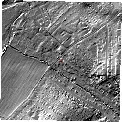 Shaded relief map of the ground around WD194JP, computed from Environment Agency LiDAR. The ground here sits at about 55 m above sea level and falls 24 m across the surrounding 800 m. Surface water reaching this point runs off ground lying to the east, 20.7 m higher.