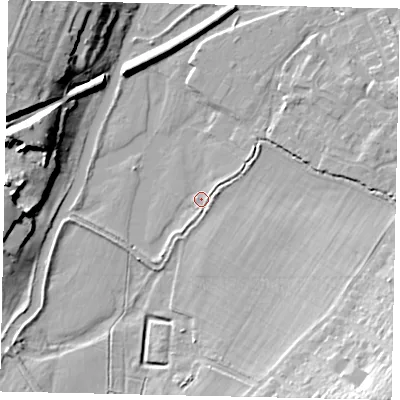Shaded relief map of the ground around WD194NR, computed from Environment Agency LiDAR. The ground here sits at about 51 m above sea level and falls 20 m across the surrounding 800 m. Surface water reaching this point runs off ground lying to the north-east, 3.1 m higher.