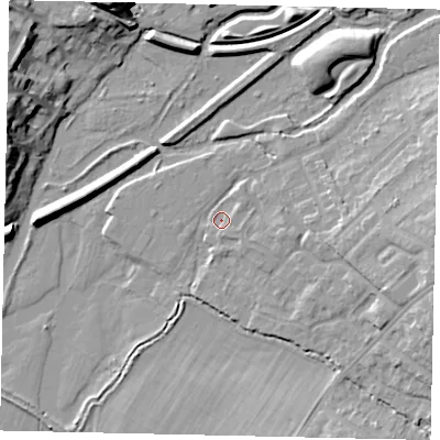 Shaded relief map of the ground around WD194TU, computed from Environment Agency LiDAR. The ground here sits at about 52 m above sea level and falls 15 m across the surrounding 800 m. Surface water reaching this point runs off ground lying to the east, 8.7 m higher.