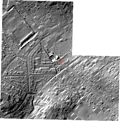 Shaded relief map of the ground around WD234NZ, computed from Environment Agency LiDAR. The ground here sits at about 84 m above sea level and falls 26 m across the surrounding 800 m. Surface water reaching this point runs off ground lying to the east-south-east, 10.2 m higher.