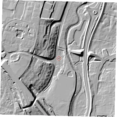 Shaded relief map of the ground around WD244LH, computed from Environment Agency LiDAR. The ground here sits at about 55 m above sea level and falls 18 m across the surrounding 800 m. Surface water reaching this point runs off ground lying to the north-west, 17.0 m higher.