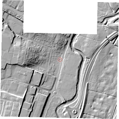Shaded relief map of the ground around WD244LL, computed from Environment Agency LiDAR. The ground here sits at about 55 m above sea level and falls 18 m across the surrounding 800 m. Surface water reaching this point runs off ground lying to the south-west, 16.2 m higher.