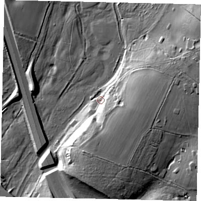 Shaded relief map of the ground around WD258AX, computed from Environment Agency LiDAR. The ground here sits at about 59 m above sea level and falls 20 m across the surrounding 800 m. Surface water reaching this point runs off ground lying to the south-east, 17.0 m higher.
