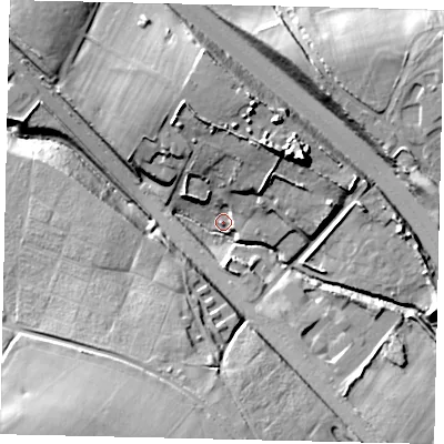 Shaded relief map of the ground around WD258HD, computed from Environment Agency LiDAR. The ground here sits at about 69 m above sea level and falls 23 m across the surrounding 800 m. Surface water reaching this point runs off ground lying to the north-east, 18.9 m higher.