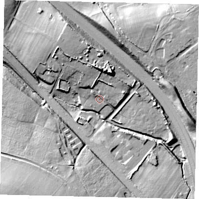 Shaded relief map of the ground around WD258HE, computed from Environment Agency LiDAR. The ground here sits at about 72 m above sea level and falls 22 m across the surrounding 800 m. Surface water reaching this point runs off ground lying to the north, 12.3 m higher.