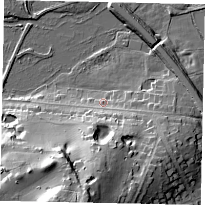 Shaded relief map of the ground around WD31LP, computed from Environment Agency LiDAR. The ground here sits at about 54 m above sea level and falls 49 m across the surrounding 800 m. Surface water reaching this point runs off ground lying to the south, 29.8 m higher.