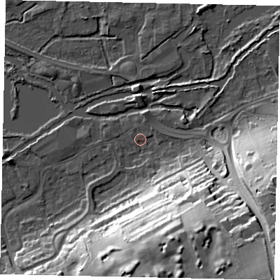 Shaded relief map of the ground around WD31LY, computed from Environment Agency LiDAR. The ground here sits at about 47 m above sea level and falls 47 m across the surrounding 800 m. Surface water reaching this point runs off ground lying to the south-east, 42.6 m higher.