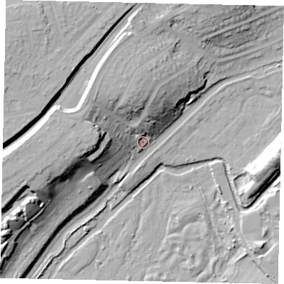 Shaded relief map of the ground around WD33EW, computed from Environment Agency LiDAR. The ground here sits at about 55 m above sea level and falls 27 m across the surrounding 800 m. Surface water reaching this point runs off ground lying to the north-west, 17.4 m higher.