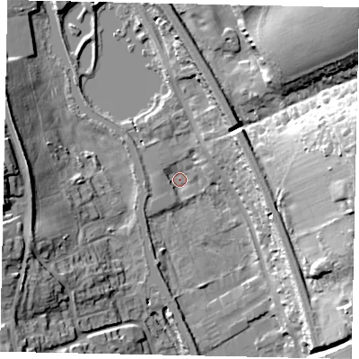 Shaded relief map of the ground around WD48FR, computed from Environment Agency LiDAR. The ground here sits at about 70 m above sea level and falls 38 m across the surrounding 800 m. Surface water reaching this point runs off ground lying to the north-east, 37.3 m higher.