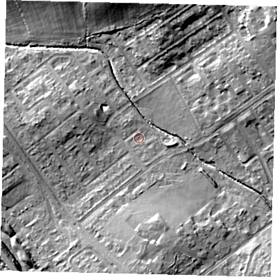 Shaded relief map of the ground around WD64JZ, computed from Environment Agency LiDAR. The ground here sits at about 79 m above sea level and falls 17 m across the surrounding 800 m. Surface water reaching this point runs off ground lying to the south, 8.0 m higher.