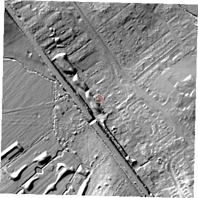 Shaded relief map of the ground around WD64TF, computed from Environment Agency LiDAR. The ground here sits at about 81 m above sea level and falls 14 m across the surrounding 800 m. Surface water reaching this point runs off ground lying to the south-east, 11.1 m higher.