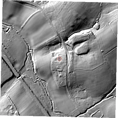 Shaded relief map of the ground around WD77LT, computed from Environment Agency LiDAR. The ground here sits at about 84 m above sea level and falls 30 m across the surrounding 800 m. Surface water reaching this point runs off ground lying to the east-south-east, 3.8 m higher.
