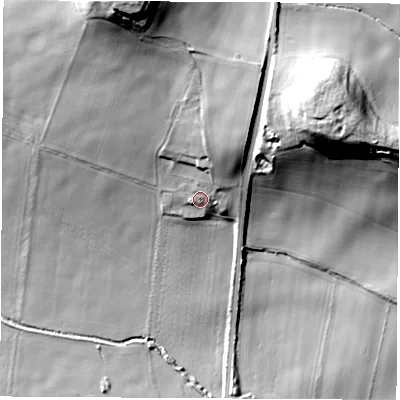 Shaded relief map of the ground around WF102AX, computed from Environment Agency LiDAR. The ground here sits at about 28 m above sea level and falls 51 m across the surrounding 800 m. Surface water reaching this point runs off ground lying to the north-north-east, 17.2 m higher.