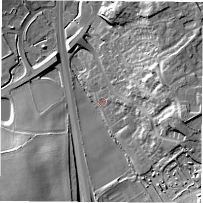 Shaded relief map of the ground around WF110HU, computed from Environment Agency LiDAR. The ground here sits at about 17 m above sea level and falls 30 m across the surrounding 800 m. Surface water reaching this point runs off ground lying to the east, 7.1 m higher.