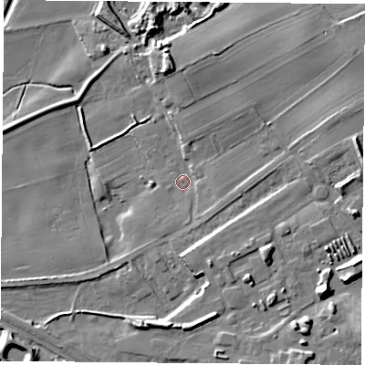 Shaded relief map of the ground around WF118DL, computed from Environment Agency LiDAR. The ground here sits at about 10 m above sea level and falls 18 m across the surrounding 800 m. Surface water reaching this point runs off ground lying to the east-north-east, 5.5 m higher.