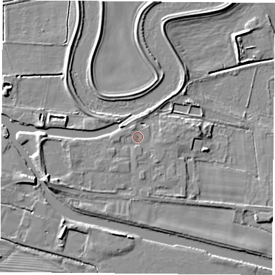 Shaded relief map of the ground around WF118DZ, computed from Environment Agency LiDAR. The ground here sits at about 10 m above sea level and falls 10 m across the surrounding 800 m. Surface water reaching this point runs off ground lying to the south-west, 0.9 m higher.
