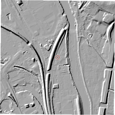 Shaded relief map of the ground around WF118SB, computed from Environment Agency LiDAR. The ground here sits at about 11 m above sea level and falls 17 m across the surrounding 800 m. Surface water reaching this point runs off ground lying to the north-north-east, 7.0 m higher.