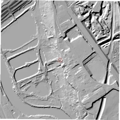Shaded relief map of the ground around WF119NZ, computed from Environment Agency LiDAR. The ground here sits at about 19 m above sea level and falls 21 m across the surrounding 800 m. Surface water reaching this point runs off ground lying to the east-north-east, 11.0 m higher.