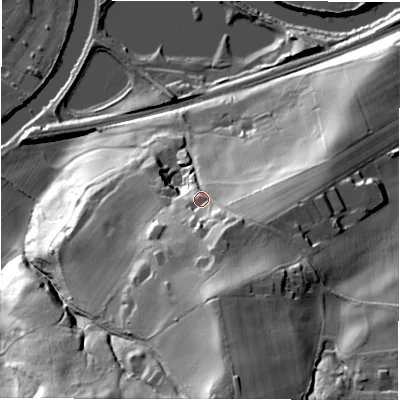 Shaded relief map of the ground around WF148HJ, computed from Environment Agency LiDAR. The ground here sits at about 76 m above sea level and falls 75 m across the surrounding 800 m. Surface water reaching this point runs off ground lying to the south-south-east, 20.5 m higher.