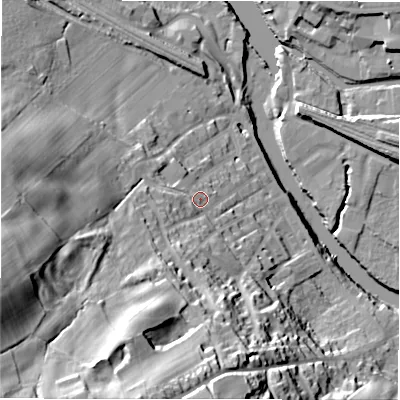 Shaded relief map of the ground around WF148PH, computed from Environment Agency LiDAR. The ground here sits at about 55 m above sea level and falls 63 m across the surrounding 800 m. Surface water reaching this point runs off ground lying to the south-west, 33.2 m higher.