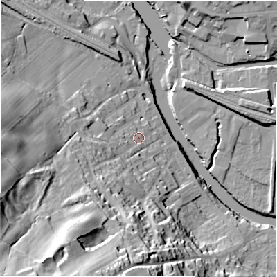 Shaded relief map of the ground around WF148PQ, computed from Environment Agency LiDAR. The ground here sits at about 50 m above sea level and falls 58 m across the surrounding 800 m. Surface water reaching this point runs off ground lying to the south-west, 47.0 m higher.