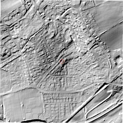 Shaded relief map of the ground around WF149NL, computed from Environment Agency LiDAR. The ground here sits at about 55 m above sea level and falls 37 m across the surrounding 800 m. Surface water reaching this point runs off ground lying to the north-west, 17.8 m higher.