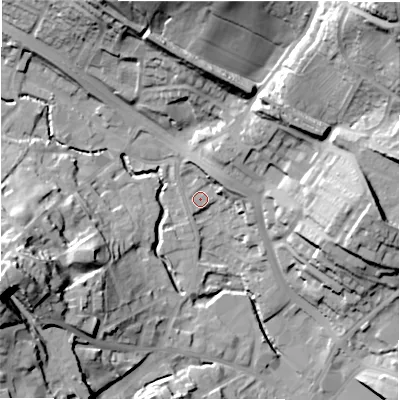 Shaded relief map of the ground around WF156DF, computed from Environment Agency LiDAR. The ground here sits at about 62 m above sea level and falls 44 m across the surrounding 800 m. Surface water reaching this point runs off ground lying to the north-east, 7.6 m higher.