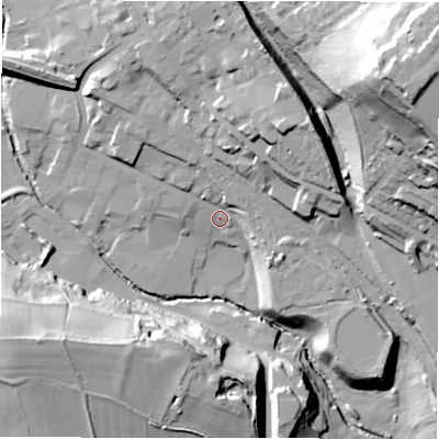 Shaded relief map of the ground around WF160NH, computed from Environment Agency LiDAR. The ground here sits at about 56 m above sea level and falls 65 m across the surrounding 800 m. Surface water reaching this point runs off ground lying to the north-north-east, 12.5 m higher.
