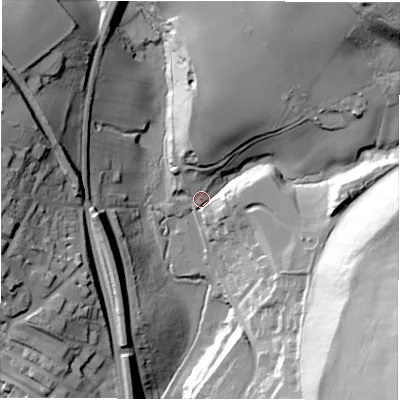 Shaded relief map of the ground around WF170AF, computed from Environment Agency LiDAR. The ground here sits at about 65 m above sea level and falls 68 m across the surrounding 800 m. Surface water reaching this point runs off ground lying to the north-east, 59.9 m higher.