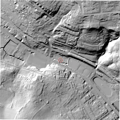 Shaded relief map of the ground around WF178ND, computed from Environment Agency LiDAR. The ground here sits at about 74 m above sea level and falls 66 m across the surrounding 800 m. Surface water reaching this point runs off ground lying to the north-east, 58.2 m higher.