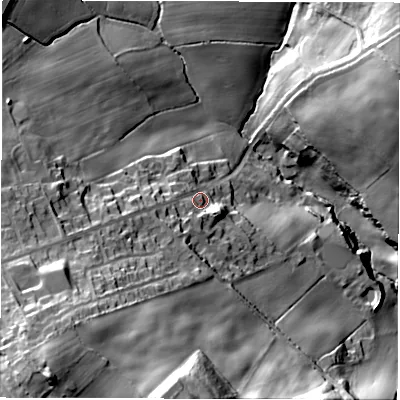 Shaded relief map of the ground around WF20RJ, computed from Environment Agency LiDAR. The ground here sits at about 70 m above sea level and falls 46 m across the surrounding 800 m. Surface water reaching this point runs off ground lying to the south-west, 32.0 m higher.